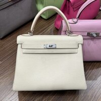 Túi Xách Hermes Kelly Nữ Màu Trắng Khoá Bạc Siêu Cấp Size 25cm
