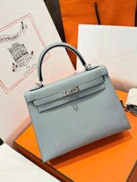 Túi Xách Hermes Kelly Replica 11 Nữ Màu Xám Khoá Trắng 25cm