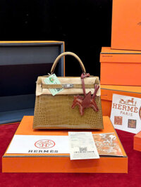 Túi Xách Hermes Kelly Replica 11 Da Cá Sấu Nhập Khẩu Màu Nâu 20cm