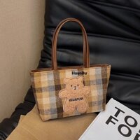 Túi xách Huan Bu retro kẻ sọc dachshund chó thời trang đơn giản tương phản túi nách