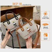 Túi xách Làn gấu viền màu, quay cầm tay, quay đeo chéo size 18