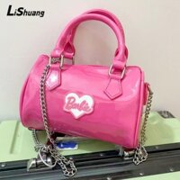 Túi xách LISHUANG Barbie màu hồng, Ba lô di động Túi đeo vai Barbie, Túi đeo chéo nhỏ bóng PU thời trang dành cho nữ
