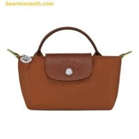 Túi Xách LongChamp Le Pliage Original Pouch With Handle - Cognac - Recycled Canvas Size Mini