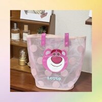 Túi Xách Lưới Đựng Đồ, Túi Cỡ Lớn Họa Tiết Gấu Dâu Tây Dễ Thương (GDVU)