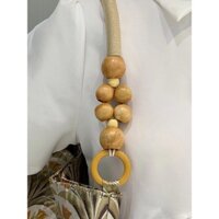 Túi xách màu be vàng hoa cổ điển có tay cầm hạt gỗ - sành điệu & bền bỉ