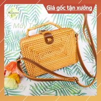 Túi Xách Mây Tre Đan Hình Chữ Nhật, Có Quai Xách Tháo Rời, Kích Thước 19x13x7cm , Lót Vải Bên Trong