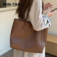 Túi xách MIN-TAN, Túi đeo vai PU thông thường, Túi đi lại màu trơn dung tích lớn