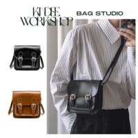 Túi xách nam đeo chéo hai khóa bấm trước da trơn size nhỡ phong cách Hàn Quốc ulzzang