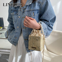 Túi xách ngọc trai LINGDIE dây chuyền thời trang nữ đeo vai túi vuông nhỏ mùa hè dệt túi xô