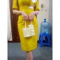 Túi xách ngọc trai nhân tạo kết ô vuông