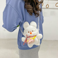 Túi xách nhồi bông hình thỏ dễ thương phong cách Nhật Bản mùa thu đông, túi đeo chéo cao cấp cho học sinh, túi điện thoại dung tích lớn cho trẻ em
