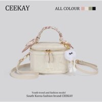 Túi Xách Nữ Ceekay Chính Hãng - Túi Kiểu Cốp Da Loang Phối Móc Gấu Cao Cấp