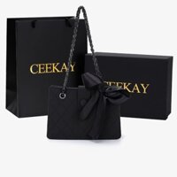 Túi Xách Nữ CEEKAY Họa Tiết Da Trần Quai Da Phối Xích Thắt Nơ