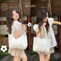 Túi xách nữ chần bông, có nút nam châm, đựng vừa A4 & laptop 14inch, in hoa học màu pastel