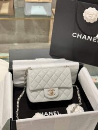 Túi Xách Nữ Chanel Classic Mini Siêu Cấp Màu Xám Khoá Vàng Hồng 17cm