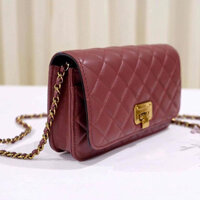Túi Xách Nữ Charles & Keith Quilted Flip Lock Clutch Burgundy Leather