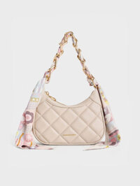 Túi Xách Nữ Charles & Keith Mini Alcott Scarf Handle Quilted Bag Ck2-20271057 Màu Kem
