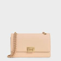 Túi Xách Nữ Charles & Keith Metallic Accent Front Flap Nude Bag