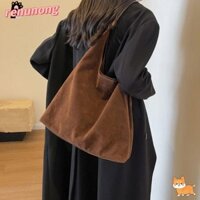 Túi xách nữ cổ điển RENUNONG, Túi đeo vai da lộn màu trơn dung tích lớn, thời trang đơn giản có nút Túi xô đa năng
