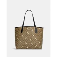 Túi xách nữ Coach da thật pha canvas dáng tote, size to vừa A4, hoạ tiết ong mới nhất 2022