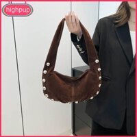 Túi xách nữ da lộn Hobo Túi đeo vai có đinh tán Túi xách màu trơn để đi làm du lịch [Highpup.vn]