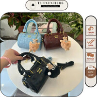Túi xách nữ dáng trống MINMIN mới Tặng kèm móc Gấu Sz 18 để vưa ĐT chất da bóng mịn PT606