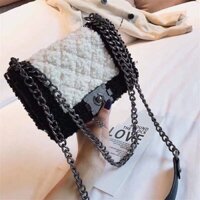 Túi xách nữ đen trắng lớp ngoài lông