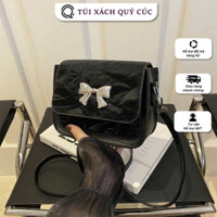 Túi xách nữ đeo chéo dáng hộp da nhung mịn phối nơ xinh dễ thương phong cách thời trang hàn quốc giá rẻ