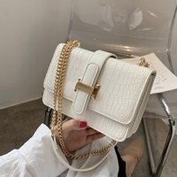 Túi Xách Nữ đeo chéo đeo vai khóa chữ H thời trang da mềm màu đen trắng size 20