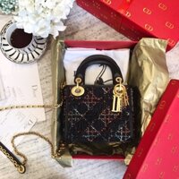 Túi xách nữ Dior Lady Mini CD chất liệu da thật cao cấp bên ngoài đính chuỗi hạt tua rua hàng vip 1-1