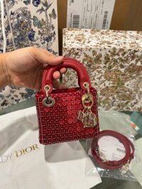 Túi Xách Nữ Dior Micro Lady Màu Đỏ Đính Cườm Siêu Cấp 12cm