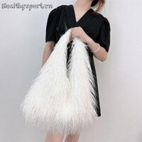 Túi xách nữ Fluffy Hobo thông thường Túi đựng điện thoại mờ dành cho nữ Ví sành điệu (Trắng)