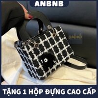 túi xách nữ 💖FREESHIP💖 túi xách nữ  màu đen kẻ sọc đan len xen kẽ đeo chéo họa tiết đen đan len nữ  ANB7812B