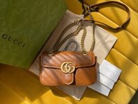 Túi Xách Nữ Gucci Marmont Siêu Cấp Màu Nâu Da Trơn 22cm