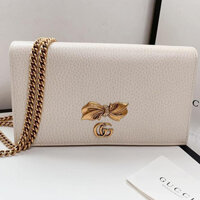 Túi Xách Nữ Gucci Off-white Bow Chain Wallet Bag White Leather