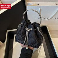 túi xách nữ 💖HALJINA💖 túi xách nữ đen họa tiết xen kẽ chéo mini phối chuỗi ngọc siêu xinh HALJ7788B