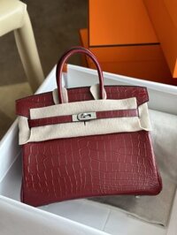 Túi Xách Nữ Hermes Birkin Da Cá Sấu Khâu Tay Rep 11 Màu Đỏ 25cm