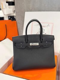 Túi Xách Nữ Hermes Birkin Like Auth Màu Đen Khoá Trắng 30cm