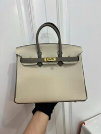 Túi Xách Nữ Hermes Birkin Like Auth Mix 2 Màu Trắng Xám 25cm