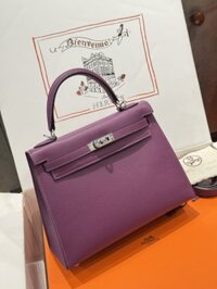 Túi Xách Nữ Hermes Kelly Like Auth Màu Tím Khoá Bạc 25cm