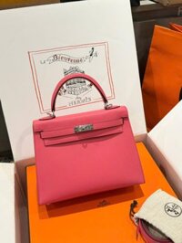 Túi Xách Nữ Hermes Kelly Like Auth Màu Hồng Đậm Khoá Trắng 25cm