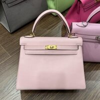 Túi Xách Nữ Hermes Kelly Màu Hồng Nhạt Khoá Vàng Siêu Cấp Size 25cm