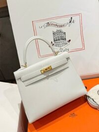 Túi Xách Nữ Hermes Kelly Rep 11 Cao Cấp Màu Trắng Khoá Vàng 25cm