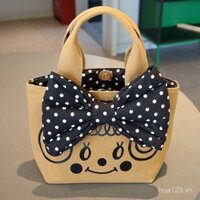 Túi xách nữ kiểu Nhật hoạt hình dễ thương mới với tóc xoăn, túi cầm tay hình trái tim với nơ chấm bi, túi đeo vai dung tích lớn di động cho các buổi đi chơi