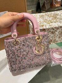 Túi Xách Nữ Like Auth Dior Lady Đính Cườm Màu Hồng 20cm