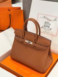 Túi Xách Nữ Like Auth Hermes Birkin Màu Nâu Khoá Trắng 30cm