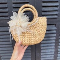Túi xách nữ lục bình bán nguyệt chụp ảnh Tết cùng áo dài, đi biển phong cách Vitage size 20 cm
