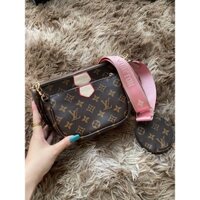 Túi xách nữ lv set 3 món dây hồng kèm dây xích vàng nhỏ