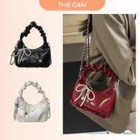 Túi xách  nữ màu đỏ đeo Tết, Túi đi chơi tết 2025 cầm tay quai nhúm màu đỏ nổi bật.Túi tặng kèm móc khoá xinh