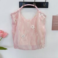 Túi xách nữ màu hồng, túi đeo vai thêu hoa chiffon giá cả phải chăng